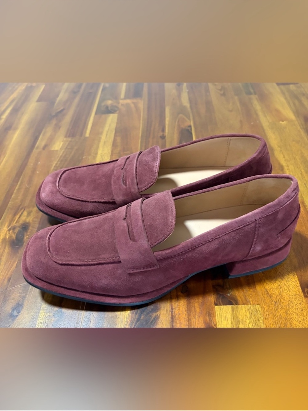 NWT. Suede Burgundy Penny Loafers genuine leather and suede. Stylish soft shoes.